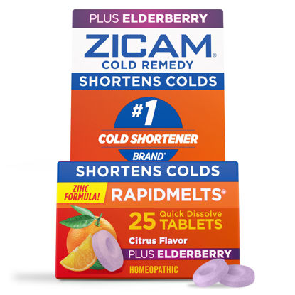 Picture of Zicam Cold Remedy Zinc RapidMelts, Elderberry Citrus Flavor, Homeopathic, Cold Shortening Medicine, Shortens Cold Duration, 25 Count
