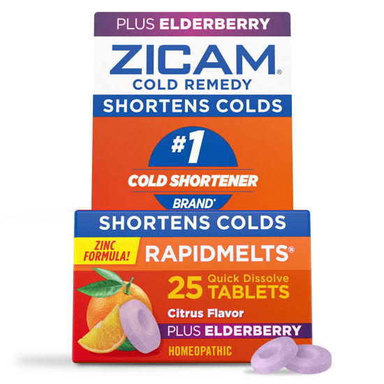Picture of Zicam Cold Remedy Zinc RapidMelts, Elderberry Citrus Flavor, Homeopathic, Cold Shortening Medicine, Shortens Cold Duration, 25 Count