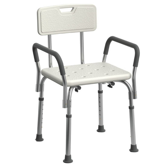 Picture of Medline Shower Chair Seat with Padded Armrests and Back | Heavy Duty Shower Chair for Bathtub | Slip Resistant Shower Seat with Adjustable Height | Shower Chair for Inside Shower with 350 lb Capacity