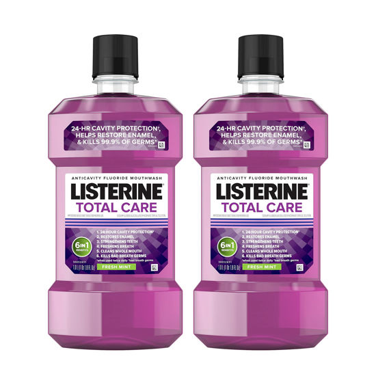 Picture of Listerine Total Care Anticavity Fluoride Mouthwash, Kills 99.9% of Germs That Cause Bad Breath and Prevents Cavities, Fresh Mint Flavor, 1L (Pack of 2)