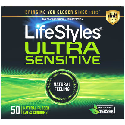 Picture of LifeStyles Ultra Sensitive Premium Lubricated Natural Latex Condoms Value Pack - 50 Count, 1 Pack - Triple Tested for Best Protection, Made with UltraGlide Silicone Lube