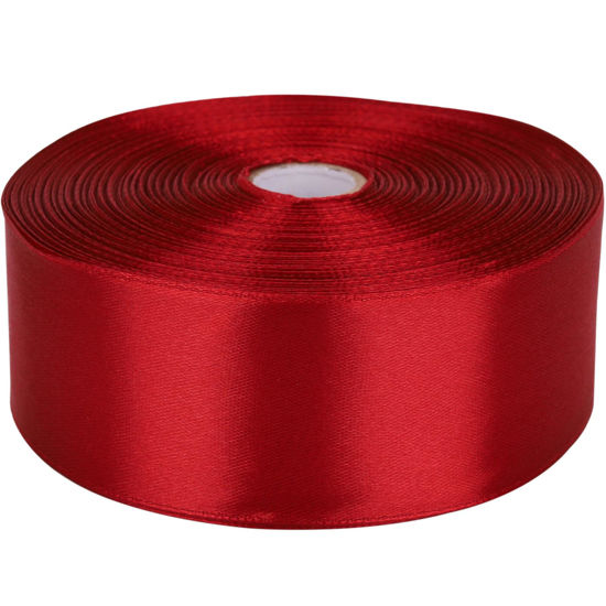 Picture of Baocuan 1-1/2 inch Wine red Satin Ribbon 50 Yards Solid Fabric Ribbons Roll for Wedding Invitations, Bridal Bouquets, Sewing, Party Decorations, Gift Wrapping and More