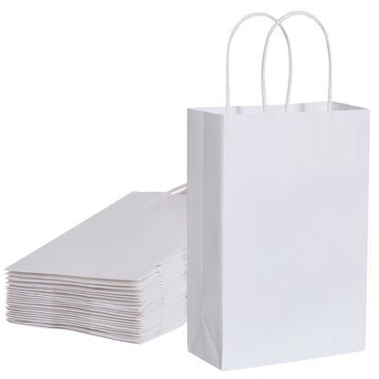 Picture of SUNCOLOR 24 Pieces 8" White Goodie Bags Small Gift Bags with Handle for Party Favor Bags (White)