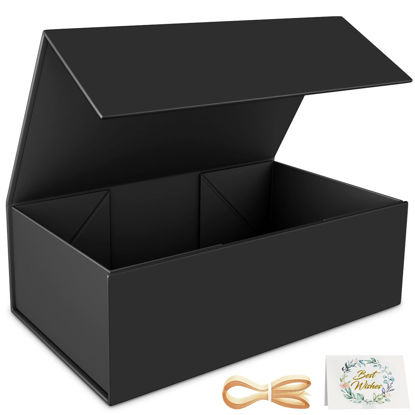 Picture of RYDDOY Black Gift Box, 9.5x6x3'' Gift boxes for Presents with Lids Magnetic Closure Rectangle Collapsible for Groomsman Proposal Box, Wedding, Christmas, Halloween, Birthday Gift Packging