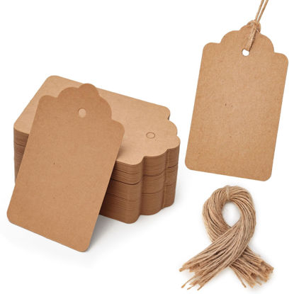 Picture of SallyFashion 100pcs Kraft Paper Gift Tags with String, Blank Gift Bags Tags Price Tags(Brown)