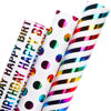 Picture of Ribbli Birthday Wrapping Paper Iridescent Gift Wrapping Paper Mini Roll, 3 Rolls Happy Birthday Polka Dots Stripes Printed Assortment - 17 inch x 120 inch(10feet) Per Roll