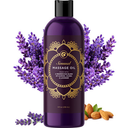 Picture of Aromatherapy Sensual Massage Oil for Couples - Relaxing Full Body Massage Oil for Date Night with Sweet Almond Oil - Vegan Lavender Massage Oil for Massage Therapy Smooth Gliding Formula 8 Fl Oz