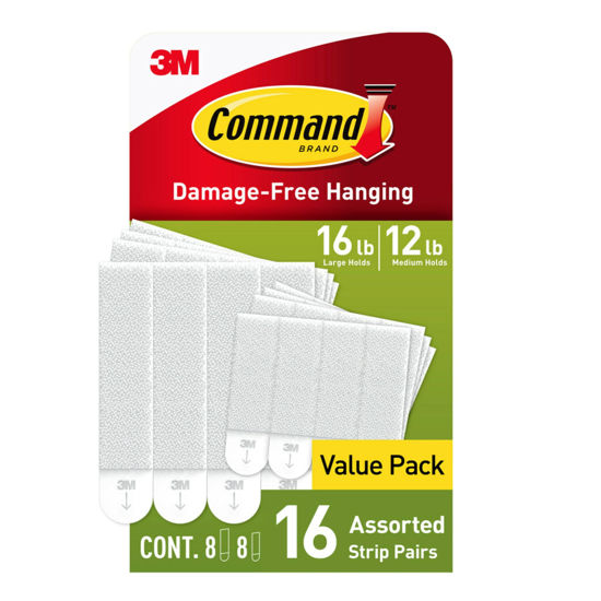 Picture of Command Medium and Large Picture Hanging Strips, Damage Free Hanging Picture Hangers, No Tools Wall Hanging Strips for Living Spaces, White, 8 Medium Pairs and 8 Large Pairs