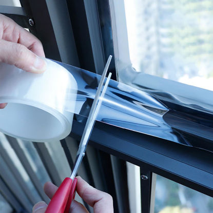 Picture of Transparent Window Weather Sealing Tape 2 Inch x 33 FT Weather Stripping Residue-Free Clear Window Insulation Tape for Doors Windows and Shower Glass Gaps