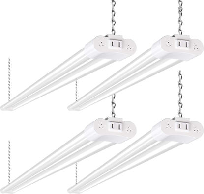 Picture of 4 Pack 4FT LED Shop Light Linkable, 4400lm, 42w(250w Equivalent), 5000K Utility Shop Lights, Hanging or Flush Mount, with Power Cord and On/Off Switch