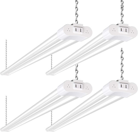 Picture of 4 Pack 4FT LED Shop Light Linkable, 4400lm, 42w(250w Equivalent), 5000K Utility Shop Lights, Hanging or Flush Mount, with Power Cord and On/Off Switch