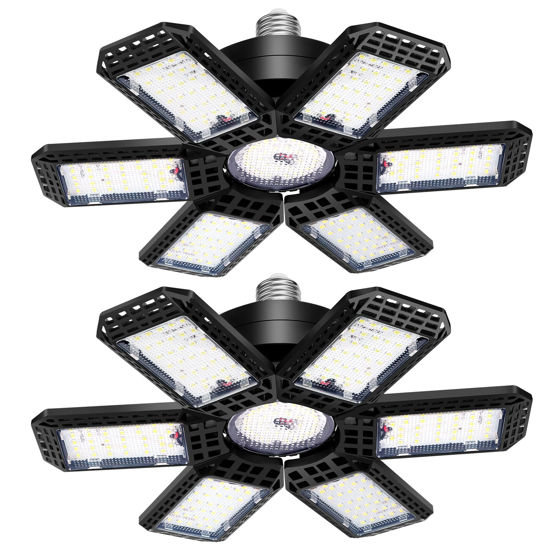 Picture of 2 Pack LED Garage Light, 200W 20000LM 6500K LED Shop Lights, Garage Lights Ceiling Led with 6+1 Deformable Panels, Screw in E26/E27 Socket Bulb for Warehouse, Workshop, Basement, Barn, Garage Lighting