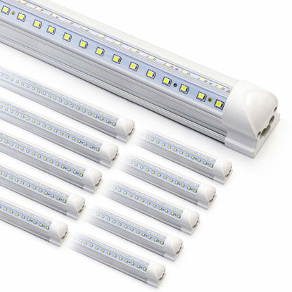Picture of 10-Pack 8ft LED Shop Light Fixture - 90W T8 Integrated LED Tube Light - 6500K 12000LM V-Shape Linkable - High Output - Clear Cover - Plug and Play - 270 Degree Lighting for Garage, Shop, Barn