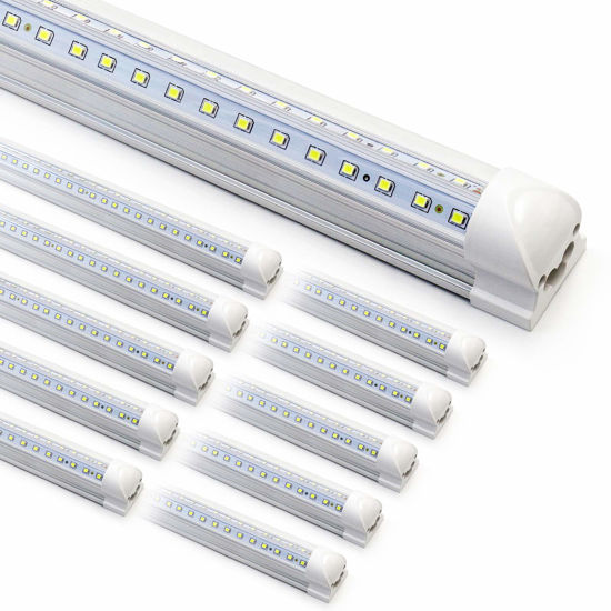 Picture of 10-Pack 8ft LED Shop Light Fixture - 90W T8 Integrated LED Tube Light - 6500K 12000LM V-Shape Linkable - High Output - Clear Cover - Plug and Play - 270 Degree Lighting for Garage, Shop, Barn