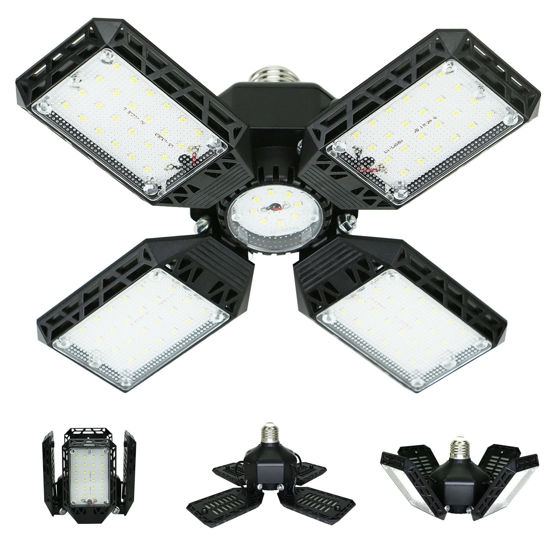 Picture of QiyuanLS LED Garage Light,150W Deformable LED Garage Ceiling Lights,15000LM Garage Lights with 4 Adjustable Panels, E26/E27 LED Shop Lights for Garage, Basement, Barn, Workshop,High Bay Light