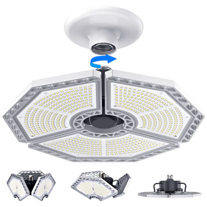 Picture of LED Garage Lights, 140W 18500 Lumens Garage Lighting, 6000K Daylight with Deformable Three Panels Garage Ceiling Light Fixture E26/E27 Triple Glow LED Shop Light for Garage Basement Workshop Warehouse