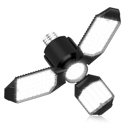 Picture of toberich LED Garage Light Bulb, 8000LM Shop Lights with 3+1 Deformable Panels, 6500K Screw in Ceiling Lights for Garage, Workshop, Workbench, Basement