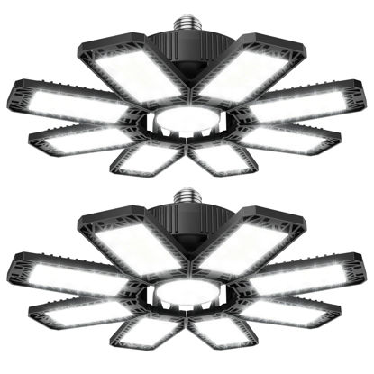 Picture of ISKYDRAW Garage Lights - 240W LED Garage Light 2 Pack 24000lm Garage Lights Ceiling LED with 8 Deformable Panels, Shop Light 6500K fit for E26 E27 Bulb Socket, Lighting for Workshop Basement Barn