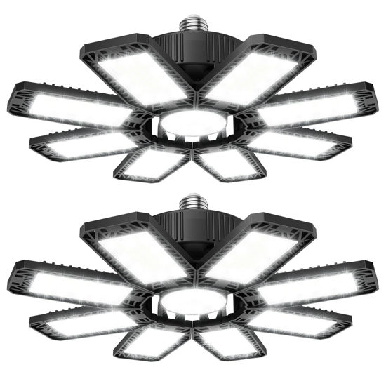 Picture of ISKYDRAW Garage Lights - 240W LED Garage Light 2 Pack 24000lm Garage Lights Ceiling LED with 8 Deformable Panels, Shop Light 6500K fit for E26 E27 Bulb Socket, Lighting for Workshop Basement Barn