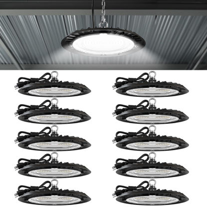 Picture of Sunco 10 Pack UFO LED High Bay Light, Plug & Play Lighting for Warehouse, 5000K Daylight, 150W, Power Cord Included, 19500 LM, 120VAC, IP65 Waterproof Shatterproof Fixture - UL Listed