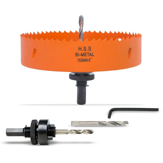 Picture of VIKITON 6 Inch Hole Saw with Arbor for Metal Wood and Plastic Cutting, 152mm Bi-Metal Hole Cutter for Different Project with Smooth and Flat Drilling Edge, Fast Chip Removal, Handy Hole Saw Kit Set