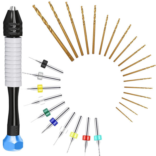 Picture of Micro Drill Bits Set with Pin Vise | Small Hand Drill Bit Set - Pin Vise Hand Drill Manual, PCB Mini Drill Bits for Resin Beads Polymer Clay | DYI Jewelry Making Drill, Craft Drill Bits Set