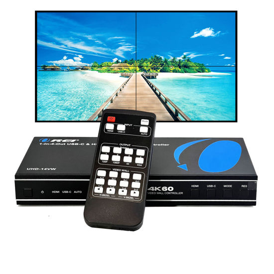 Picture of OREI 4K 2x2 HDMI or USB-C Video Wall Controller Processor Display Upto 4K 60hz 2x1, 1x2, 1x3, 1x4 Supports 180 Degree Rotate RS-232 Audio Extraction