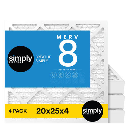 Picture of Simply 20x25x4 Air Filter, MERV 8, MPR 600, 4 Pack, For Home AC Furnace & HVAC (Actual Size: 19.5'x24.5'x3.6') DUST, Pet, & Allergy Control