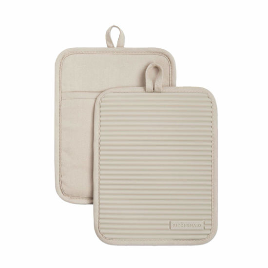 Picture of KitchenAid Ribbed Soft Silicone Water Resistant Pot Holder Set, Milkshake , 2 Piece Set, 7"x9"