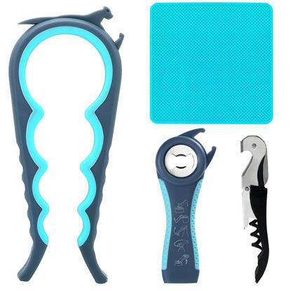 Picture of Otstar Latest Jar Opener for Seniors with Arthritis, Weak Hands, Multi-function Bottle Opener with Non Slip Rubber Jar Opener Gripper Pad and Corkscrew Wine Opener