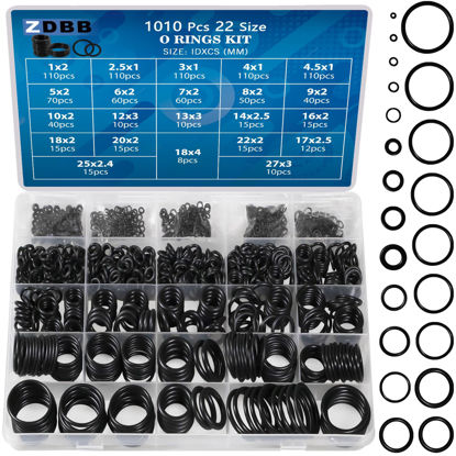Picture of ZDBB 1010 Pcs Rubber O Rings Kit 22 Size Universal O-Ring Assortment Set for Automotive Faucet Pressure Washers Plumbing Sealing Repair,Air or Gas Connections,Resist Oil and Heat
