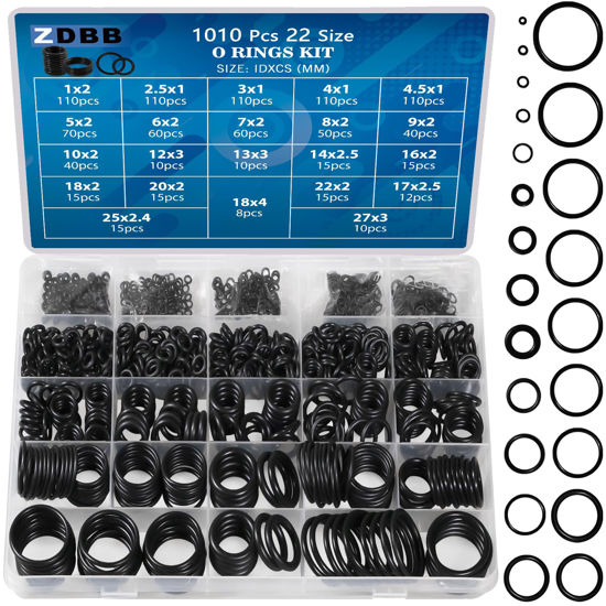 Picture of ZDBB 1010 Pcs Rubber O Rings Kit 22 Size Universal O-Ring Assortment Set for Automotive Faucet Pressure Washers Plumbing Sealing Repair,Air or Gas Connections,Resist Oil and Heat