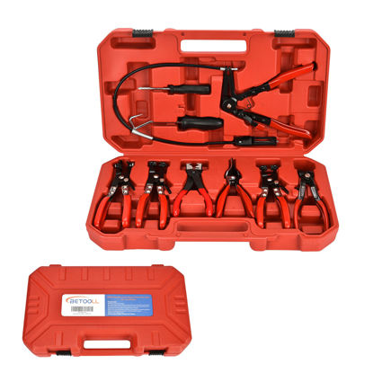 Picture of BETOOLL 9pc Hose Clamp Pliers, with Flexible Wire Long Reach Hose Clamp Clic R Type Swivel Jaw and Flat Band Pliers，Hose Clamp Tool for Coolant Radiator Heater/Water Hose (Red)
