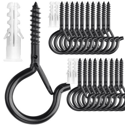 Picture of PlusRoc 20 Pack Screw Hooks for Outdoor String Lights, Heavy Duty 2.2 Inch Black Eye Hook Cup Hook Q-Hanger for Hanging, Wall Wood Ceiling Deck Mount