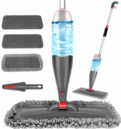 Picture of Spray Mop for Floor Cleaning with 3pcs Washable Pads - Wet Dry Microfiber Mop with 800 ml Refillable Bottle for Kitchen Wood Floor Hardwood Laminate Ceramic Tiles Floor Dust Cleaning