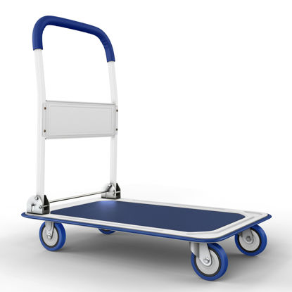 Picture of Upgraded Foldable Push Cart Dolly | 330 lbs. Capacity Moving Platform Hand Truck | Heavy Duty Space Saving Collapsible | Swivel Push Handle Flat Bed Wagon - Blue