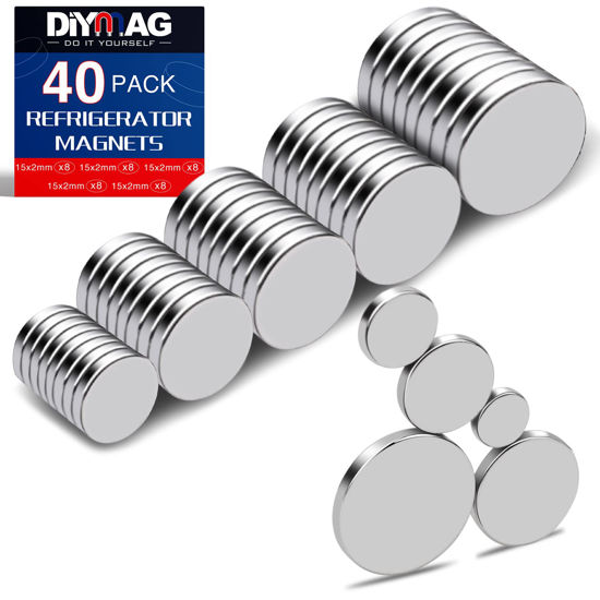 Picture of DIYMAG Small Magnets, 40 Pack Tiny Rare Earth Magnets, 5 Different Size Neodymium Magnets for Refrigerator, DIY, Building, Crafts and Kitchen Cabinet, Office Magnets