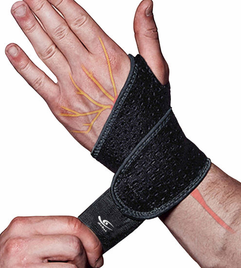 Picture of HiRui 2 Pack Wrist Compression Strap and Wrist Brace Sport Wrist Support for Fitness, Weightlifting, Tendonitis, Carpal Tunnel Arthritis, Pain Relief-Wear Anywhere-Adjustable (Black)