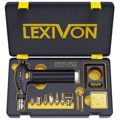 Picture of LEXIVON Butane Torch Multi-Function Kit | Premium Self-Igniting Soldering Station with Adjustable Flame | Pro Grade 125-Watt Equivalent (LX-771)