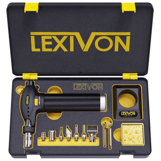 Picture of LEXIVON Butane Torch Multi-Function Kit | Premium Self-Igniting Soldering Station with Adjustable Flame | Pro Grade 125-Watt Equivalent (LX-771)