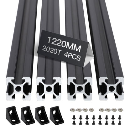 Picture of 4pcs 1220mm T Slot 2020 Aluminum Extrusion European Standard Anodized Linear Rail for 3D Printer Parts and CNC DIY Black