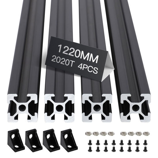 Picture of 4pcs 1220mm T Slot 2020 Aluminum Extrusion European Standard Anodized Linear Rail for 3D Printer Parts and CNC DIY Black