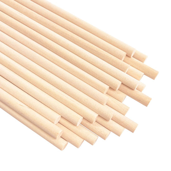Picture of KTOJOY 25PCS Dowel Rods Wood Sticks Wooden Dowel Rods - 1/4 x 12 Inch Precut Dowels for Crafting, Hardwood Dowel Rod Assortment, Wooden Rod Sticks Doweling Rods, Cake Dowels for Tiered Cakes