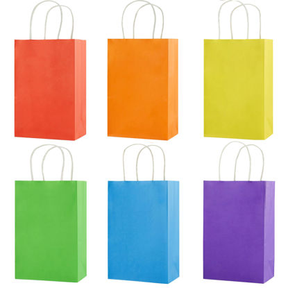 Picture of SUNCOLOR 24 Pieces 8" Rainbow Goodie Bags Small Gift Bags with Handle for Party Favor Bags (Rainbow)