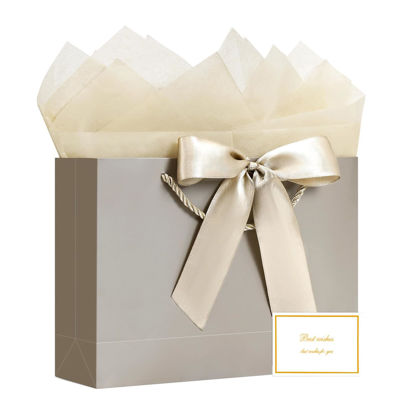 Picture of JMANNI Gift Bags, 1PCS Gift Bags Large with Ribbon and 1 Greeting Cards 2 Tissue Paper, Portable Paper Gift Bag with Handles, Birthday Gift Bags,Present Bags for Wedding Party Mothers Day