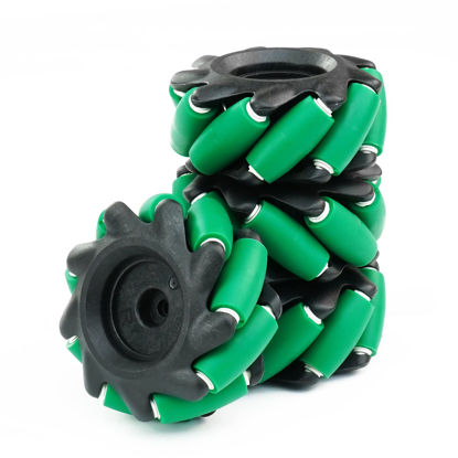 Picture of Yahboom Mecanum Wheel 65mm Omni Wheel with 6mm Hexagonal Metal Coupling Motor Connector Tire for AGV Smart Robot (65mm black-green mecanum wheel *4)