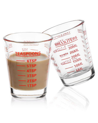 Picture of SAIAOKJ Shot Glasses Measuring Cup Set 2PACK Espresso Shot Glasses Liquid Heavy Glass 26-Incremental Measurement 1 OZ, 2 TBS, 6 TSP, 30 ML Kitchen Tools (Red)