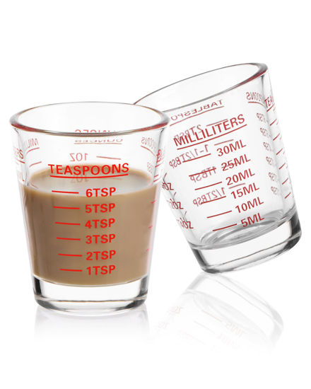Picture of SAIAOKJ Shot Glasses Measuring Cup Set 2PACK Espresso Shot Glasses Liquid Heavy Glass 26-Incremental Measurement 1 OZ, 2 TBS, 6 TSP, 30 ML Kitchen Tools (Red)