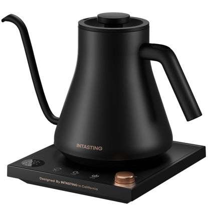 Picture of INTASTING Electric Kettle, Gooseneck Electric Kettle, ±1℉ Temperature Control, Stainless Steel Inner, Quick Heating, for Pour Over Coffee, Brew Tea, Boil Hot Water, 0.9L Black