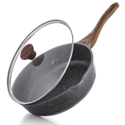 Picture of SENSARTE Nonstick Deep Frying Pan Skillet, 10/11/12-inch Saute Pan with Lid, Stay-cool Handle, Chef Pan Healthy Stone Cookware Cooking Pan, Induction Compatible, PFOA Free (10-Inch)